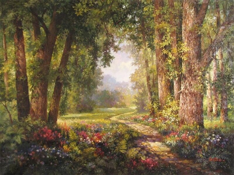 Path Through Forest — Green, Serene, Afternoon, Painting, Trees