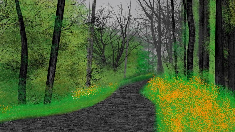 Path Through Forest — Green, Serene, Spring, Digital Art