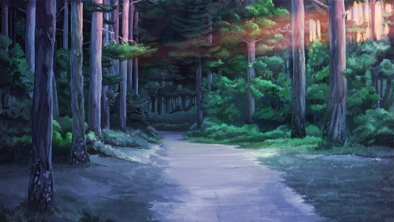 Path Through Forest — Green, Serene, Sunset, Anime