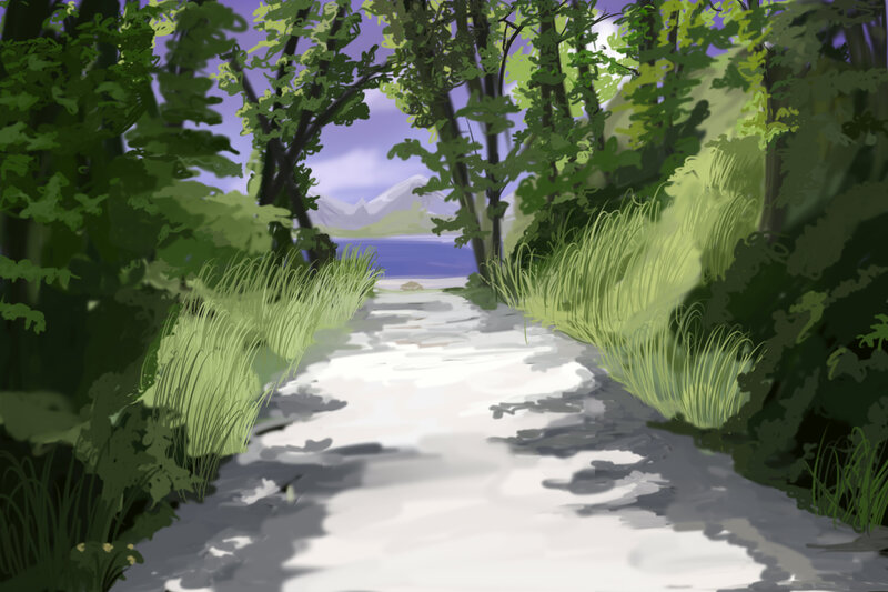 Path Through Forest to Lake