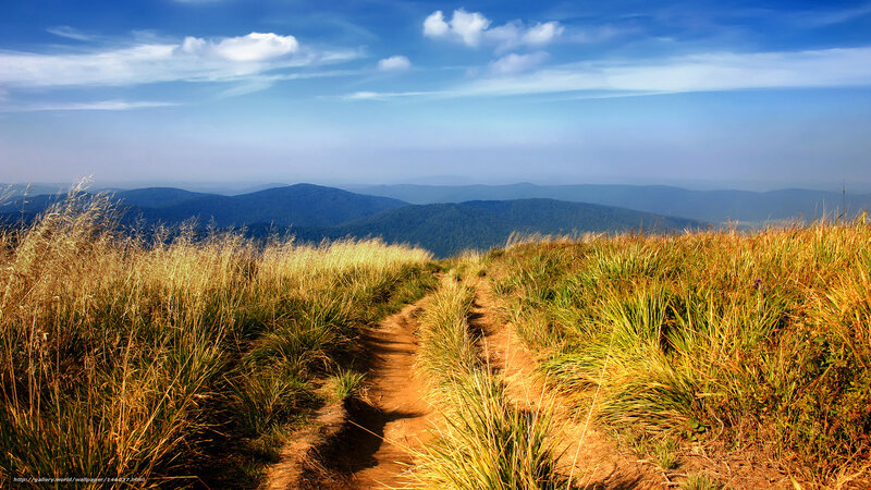 Path through grassy mountain ridge