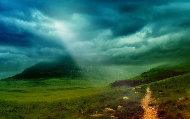 Path Through Green Hills — Dramatic, Digital Art