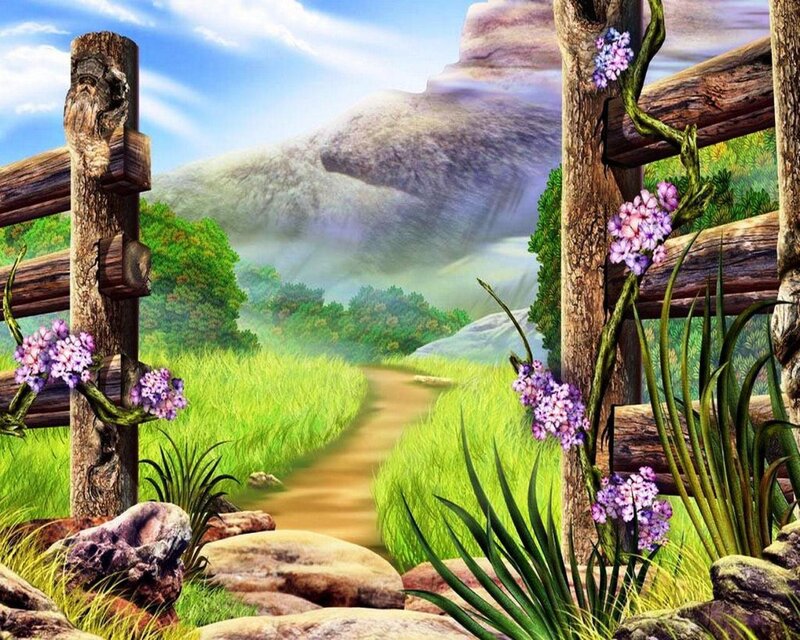 Path Through Green Valley — Serene, Afternoon, Digital Art