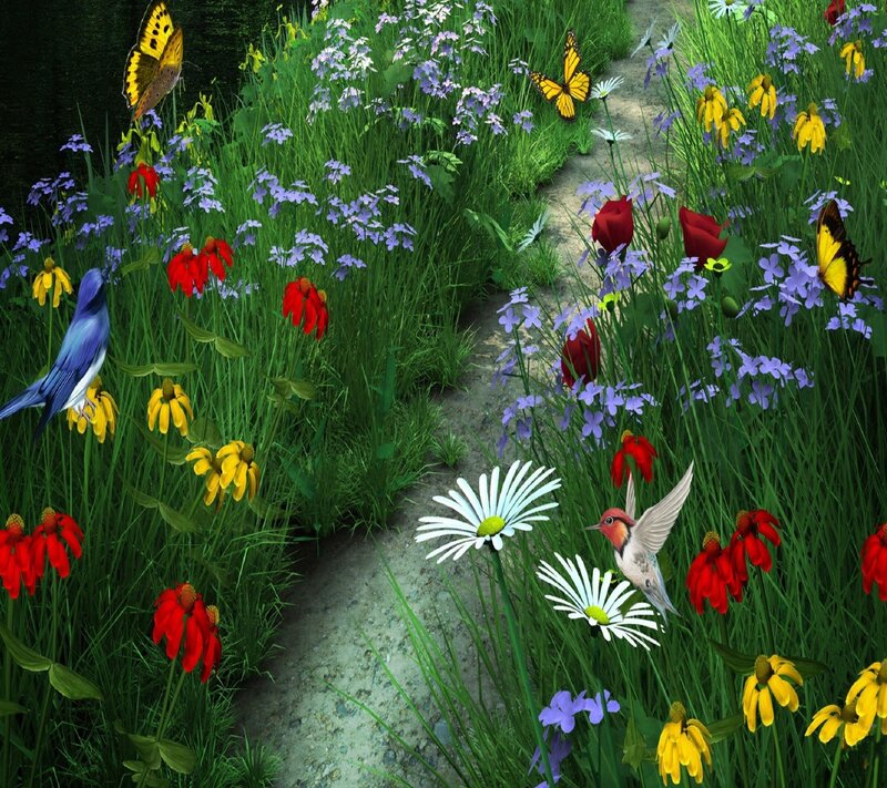 Path Through Wildflowers — Green, Serene