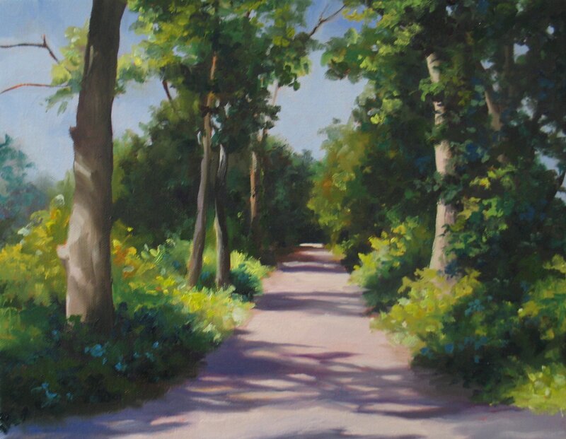 Path Through Wooded Area — Green, Serene, Afternoon, Painting