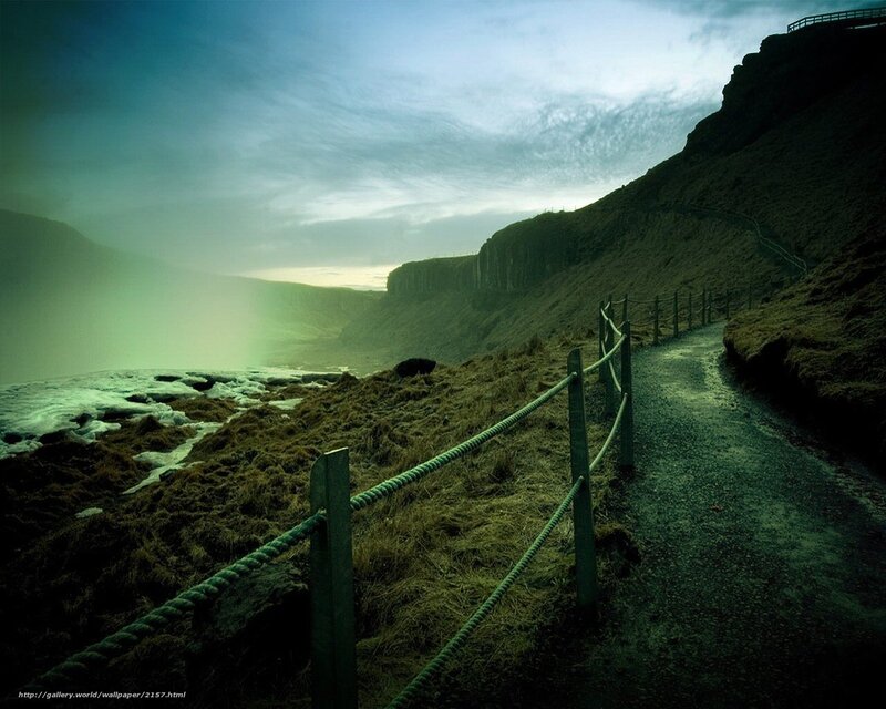 Path to a misty waterfall