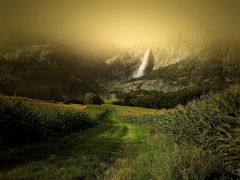 Path to a waterfall valley
