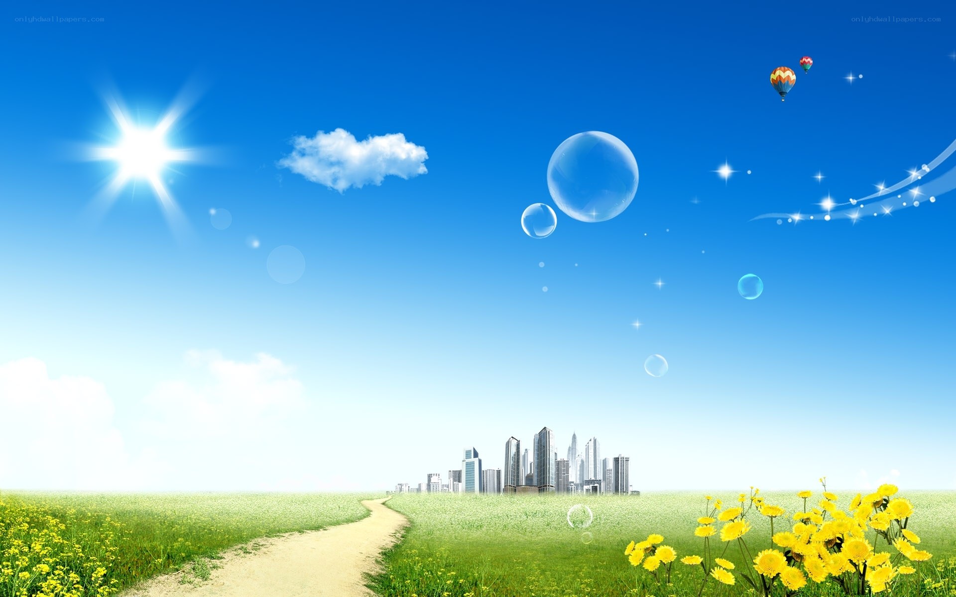 path to city through green field