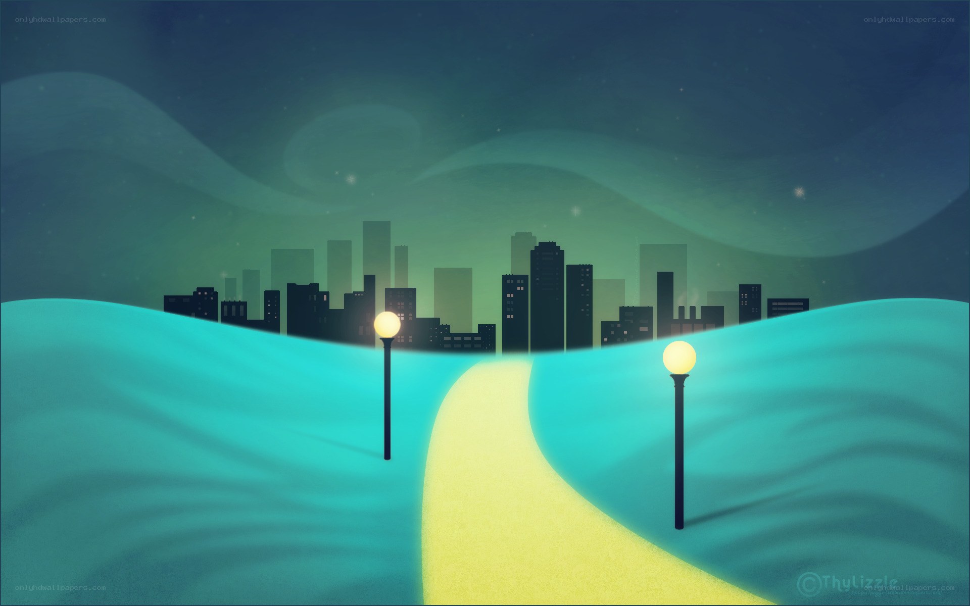 Path to the city at night