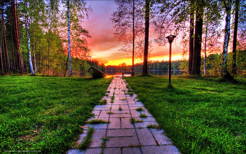Path to the lake at sunset