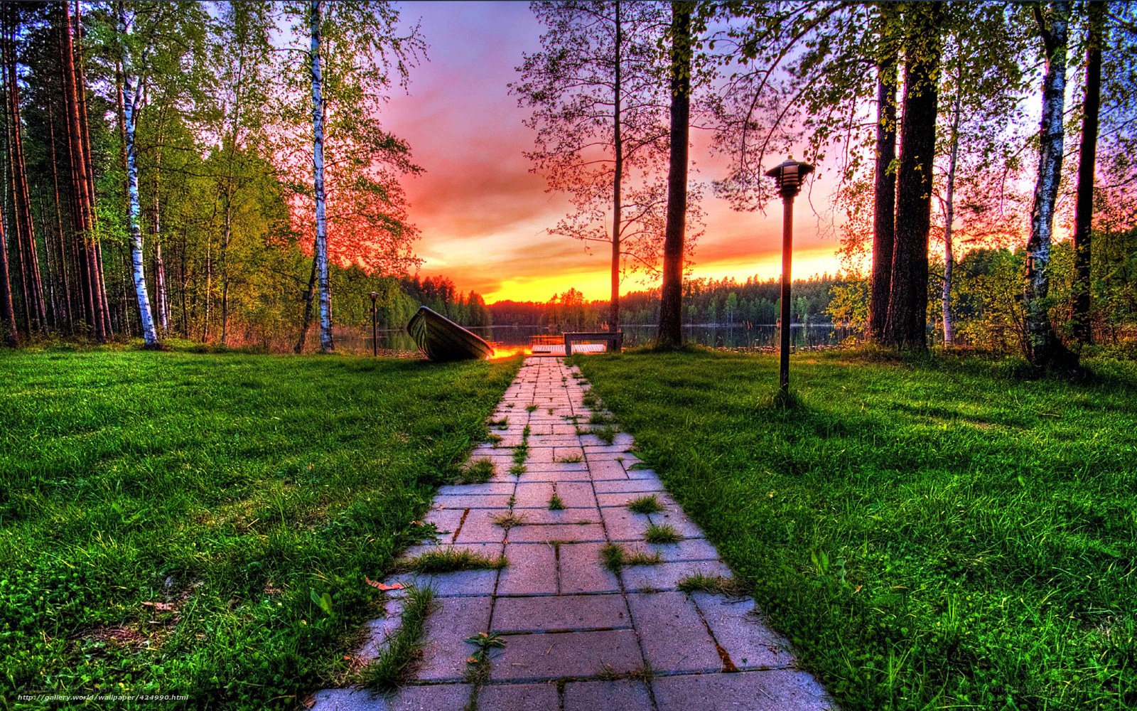 Path to the lake at sunset