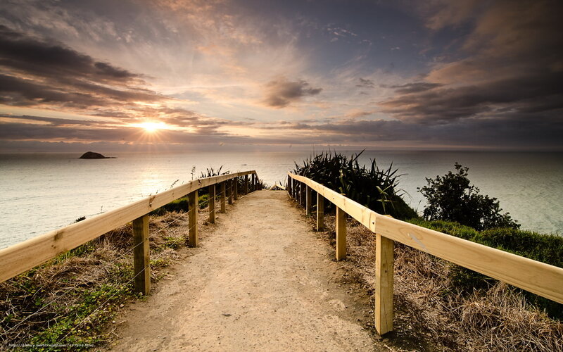Path to the ocean at sunset