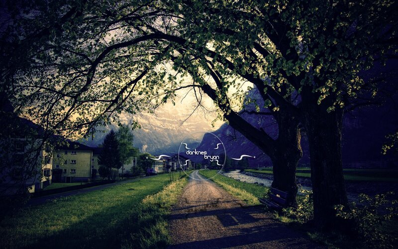 Path under Trees with Mountains