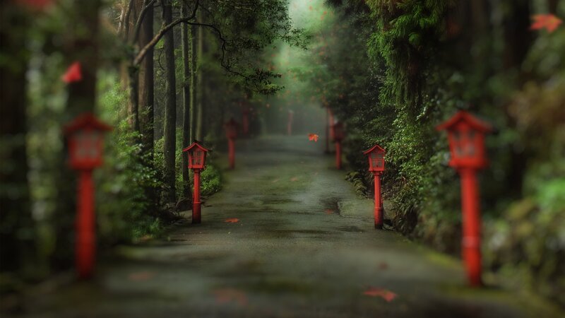 Path with Red Lanterns — Serene, Autumn