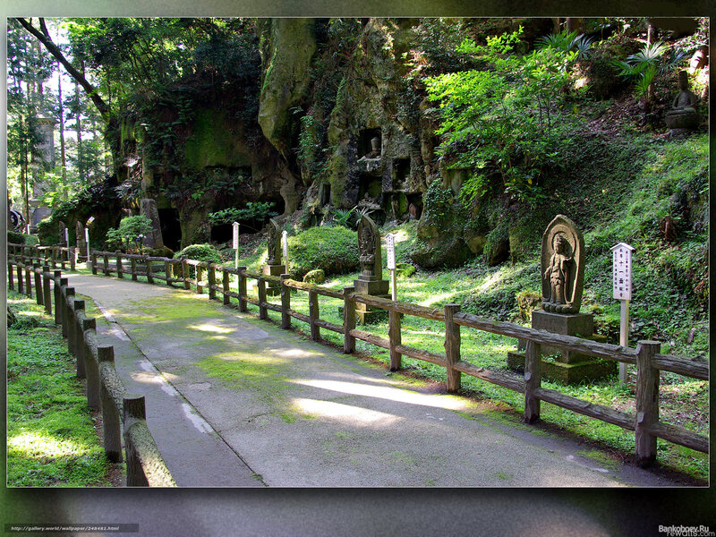 Pathway to stone Buddha statues