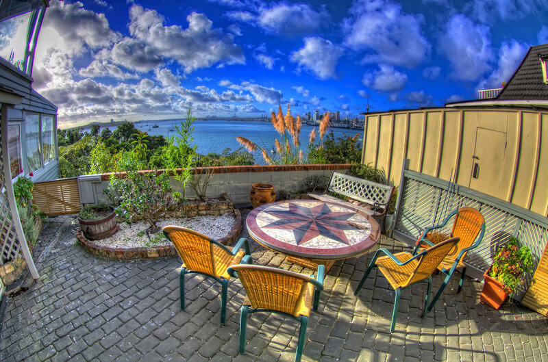 Patio with city view