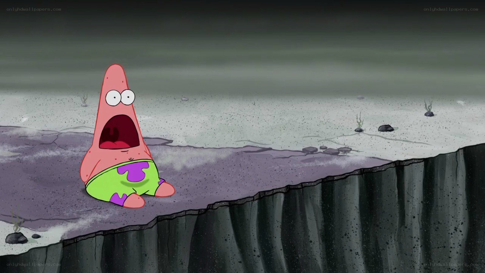 Patrick Star on a cliff edge