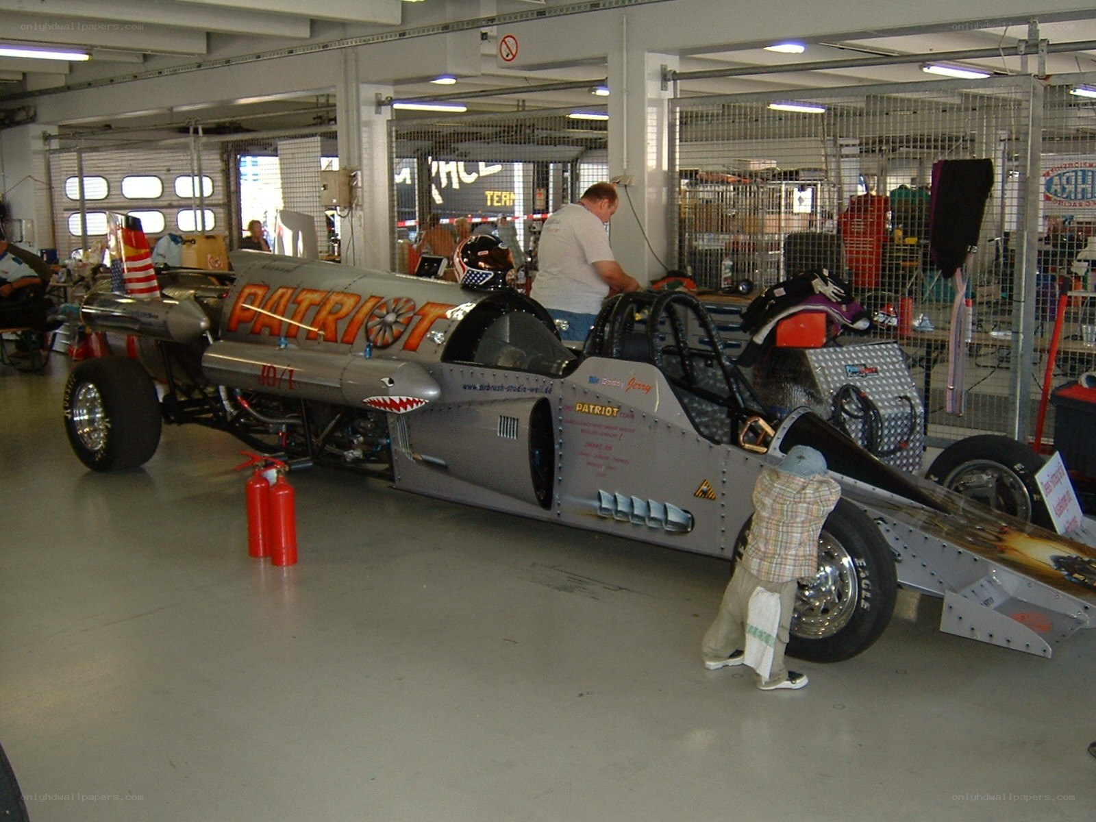 Patriot dragster in garage