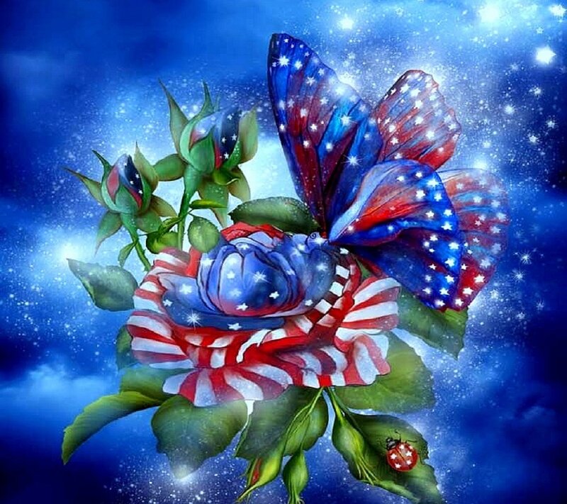Patriotic Butterfly and Rose