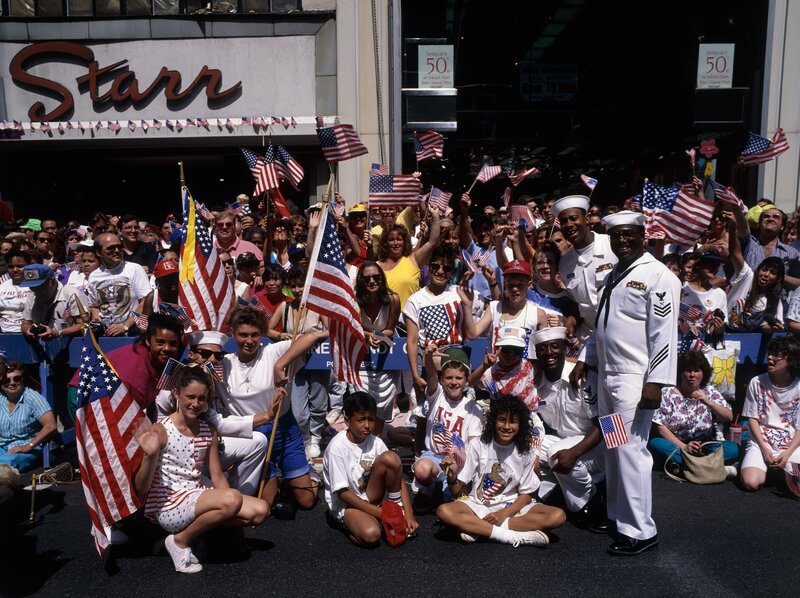 Patriotic crowd at parade