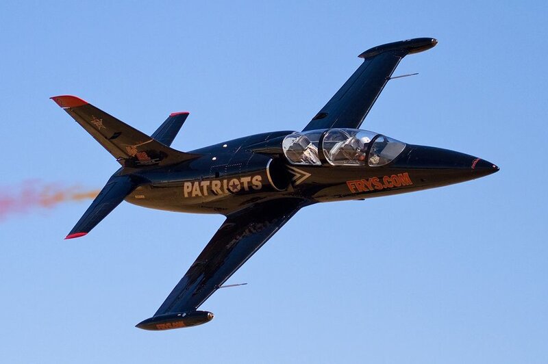 Patriots aerobatic jet in flight
