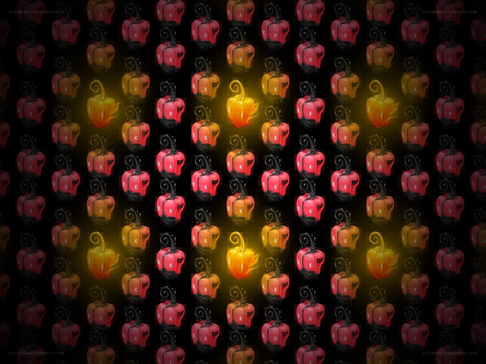 pattern of glowing peppers