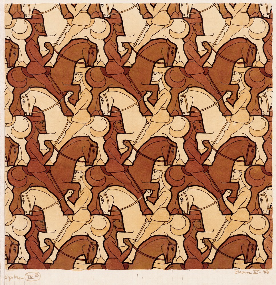 Pattern of riders on horses