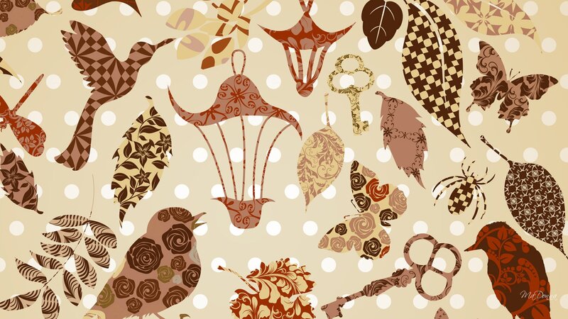 Pattern with Birds and Leaves