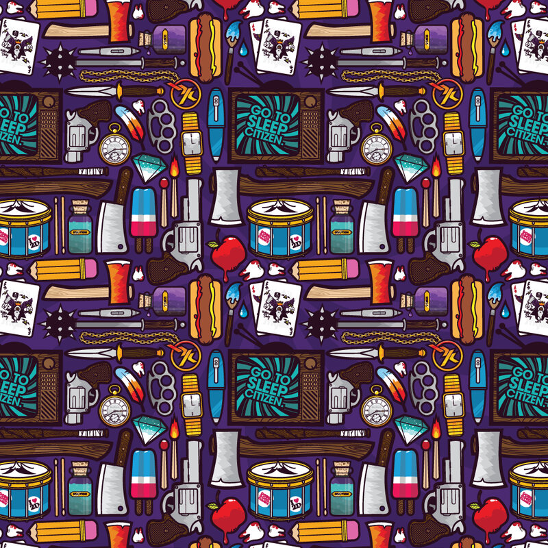 pattern with weapons and objects