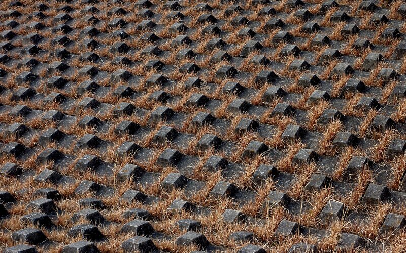 Patterned concrete blocks with grass