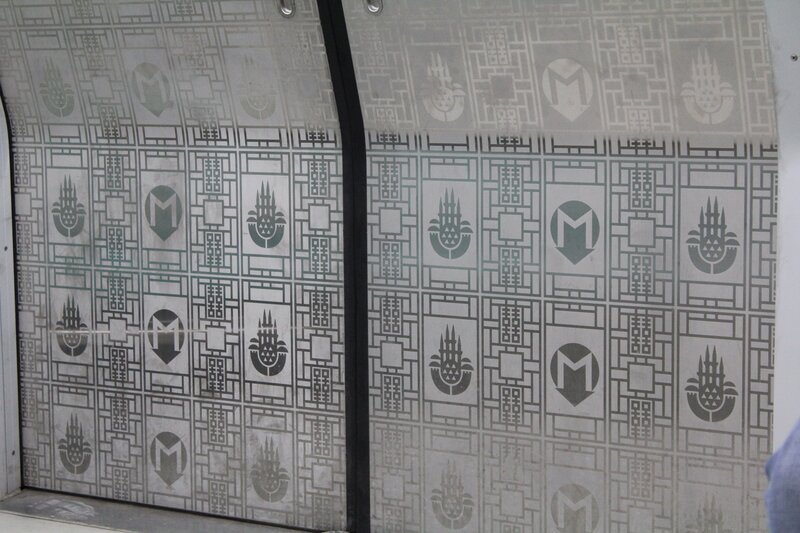 patterned glass panels with logos
