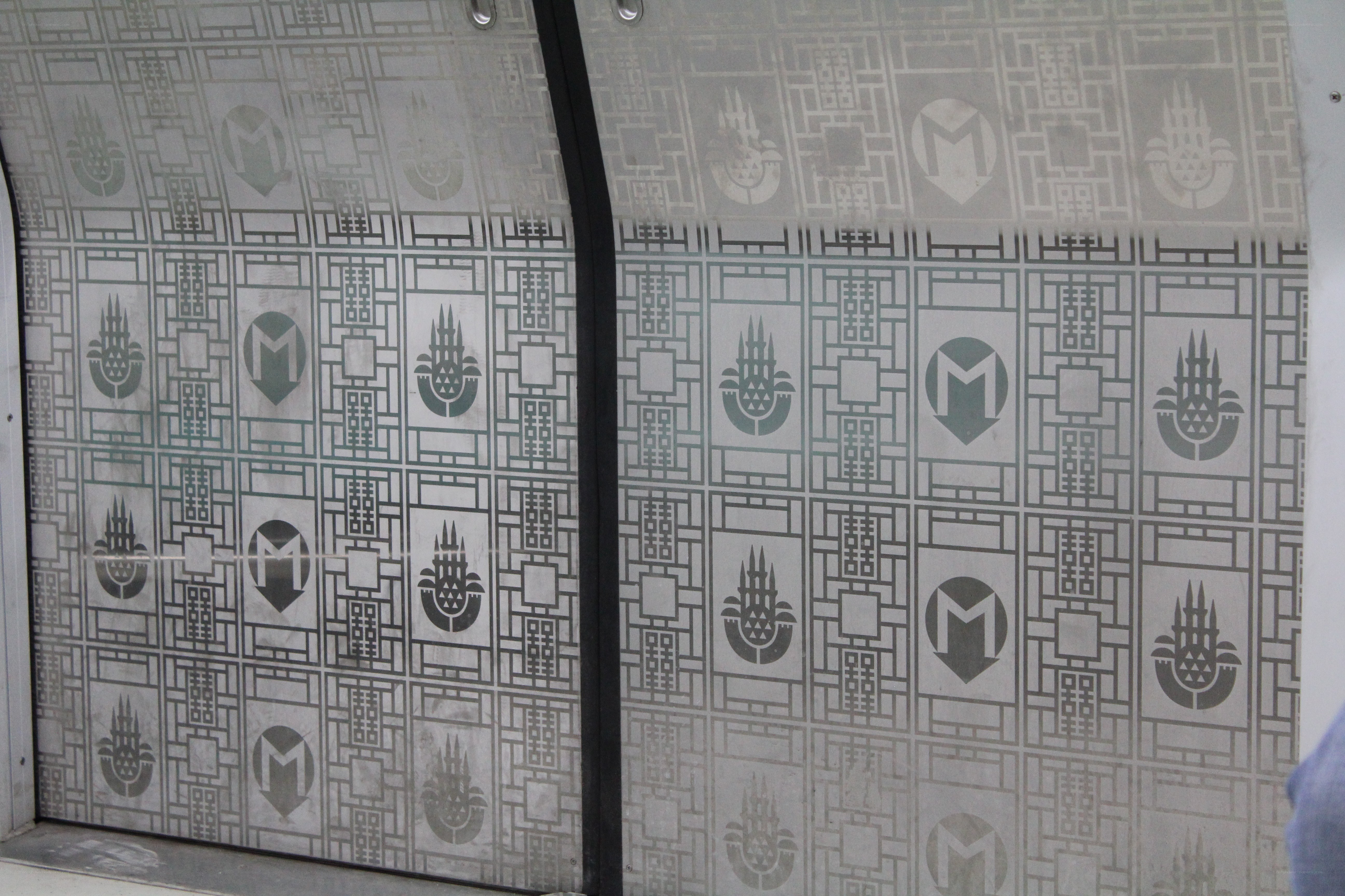patterned glass panels with logos