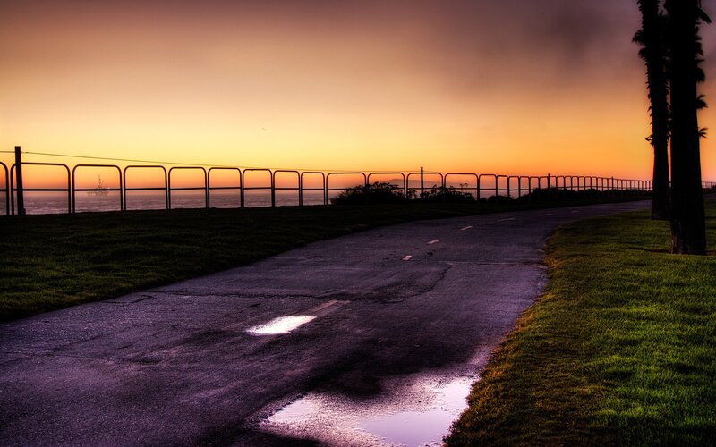 Paved Path at Sunset — Orange, Serene