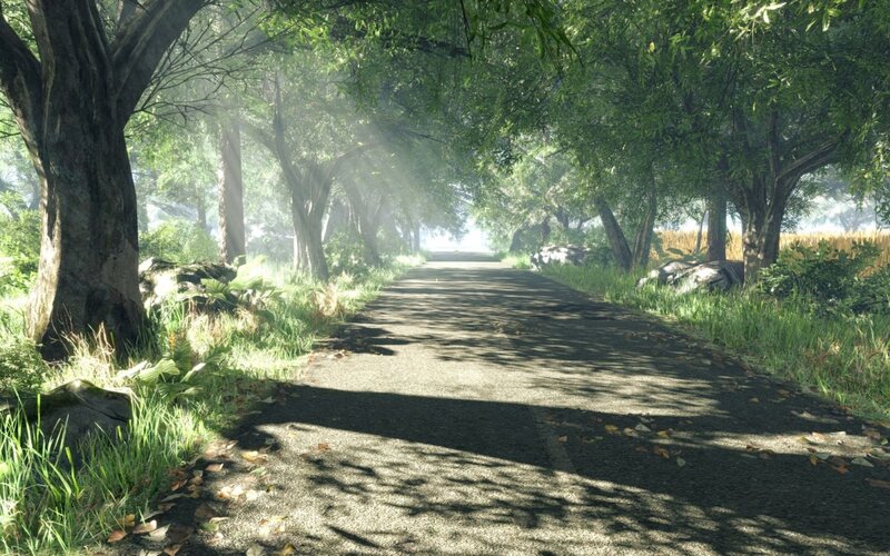 Paved Path in Forest — Green, Serene, Morning, 3d Render