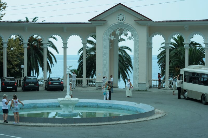 Pavilion by the sea with fountain