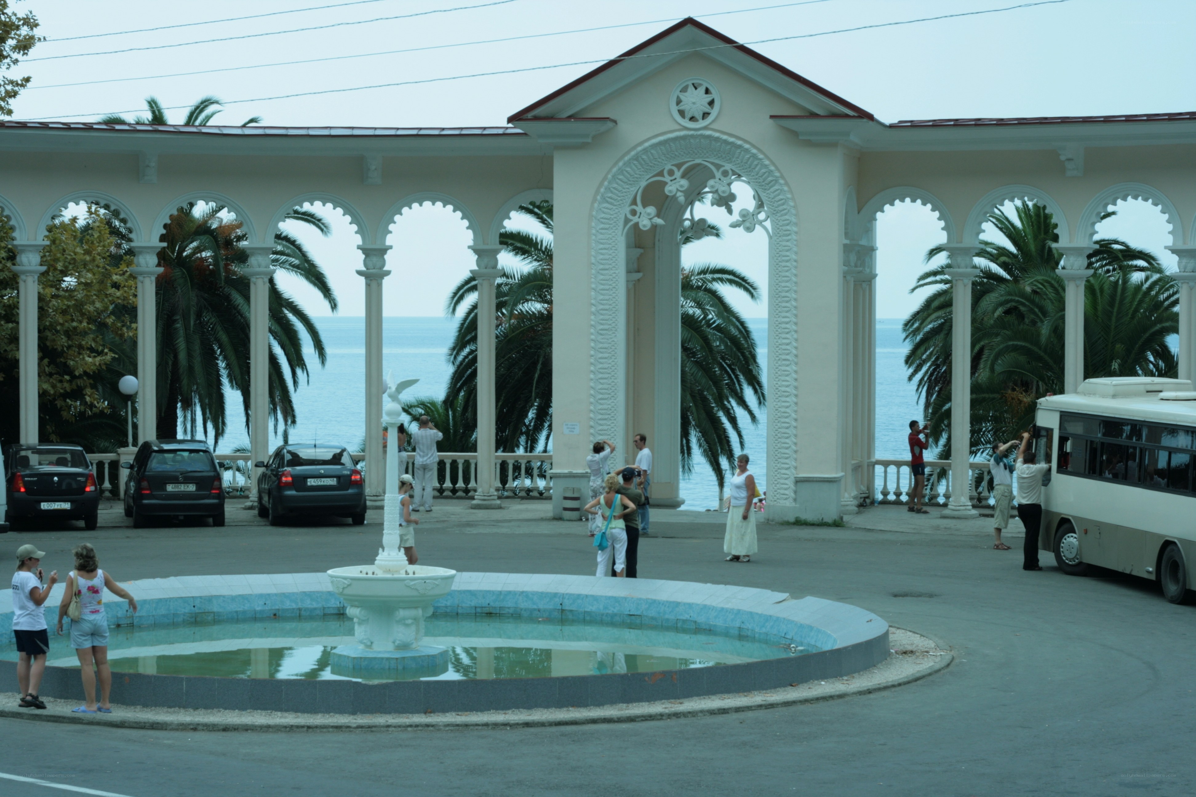 Pavilion by the sea with fountain