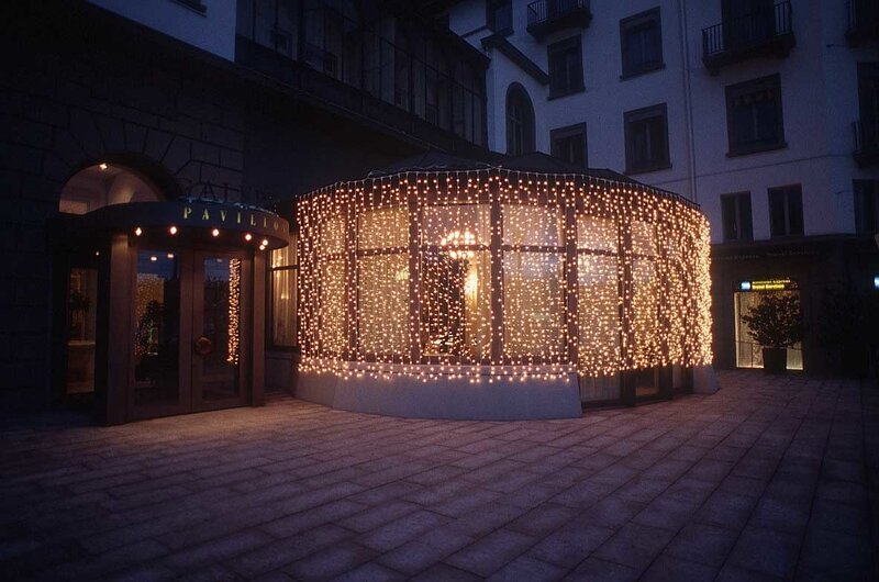 Pavilion entrance at night