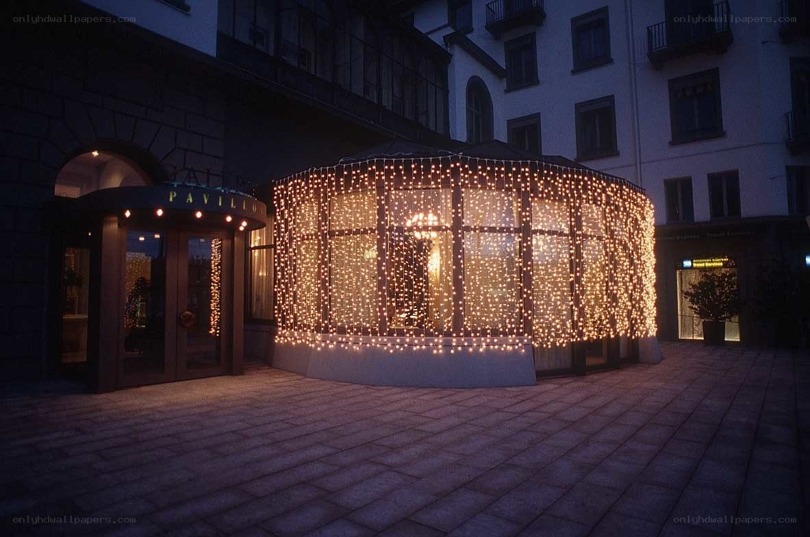 Pavilion entrance at night