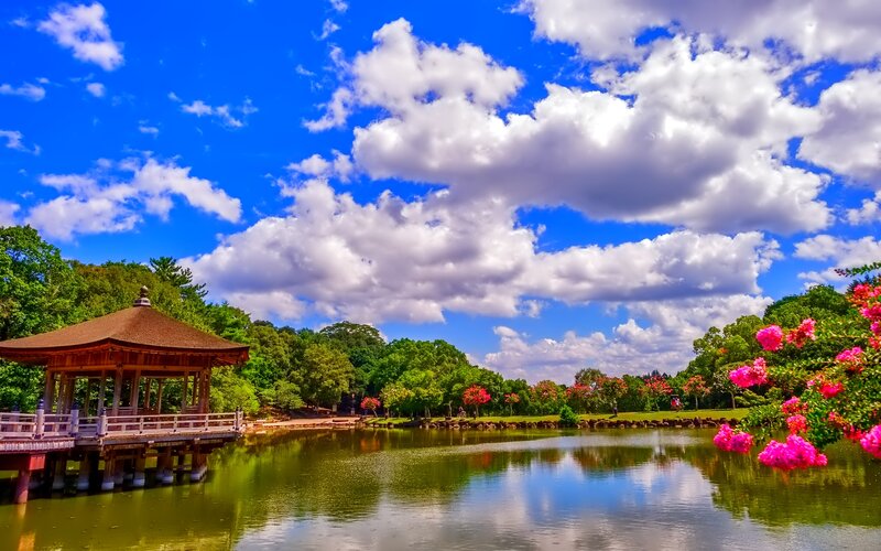 Pavilion on a Lake — Blue, Serene, Afternoon