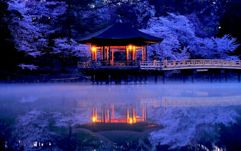 Pavilion on a Lake — Blue, Serene