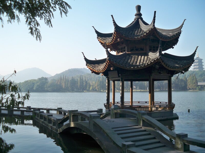 Pavilion on a lake in China