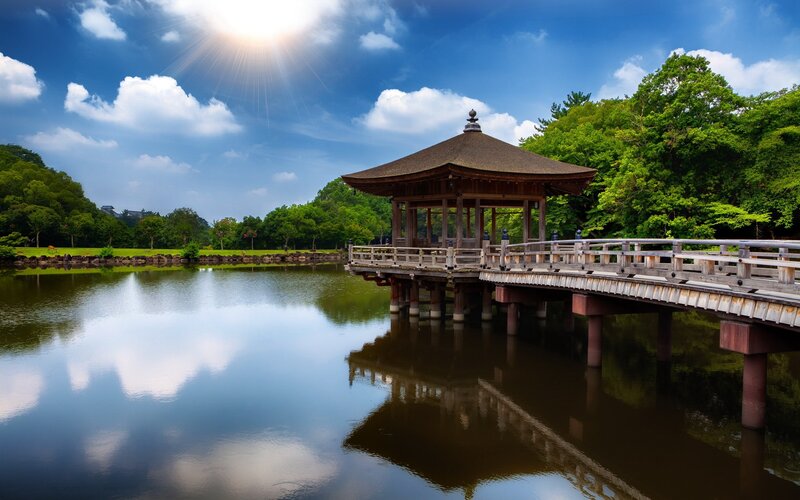 Pavilion on a lake in Japan