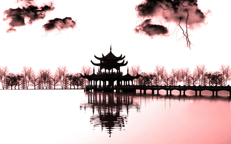 Pavilion on a stormy lake