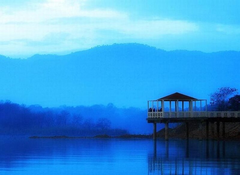 Pavilion on Lake — Blue, Serene