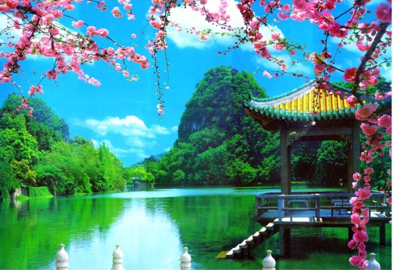 Pavilion on Lake — Green, Serene, Spring