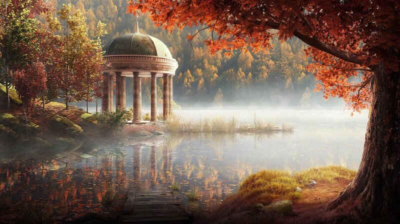 Pavilion on Lake Shore — Orange