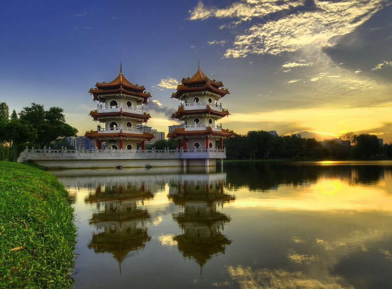 Pavilion towers at sunset