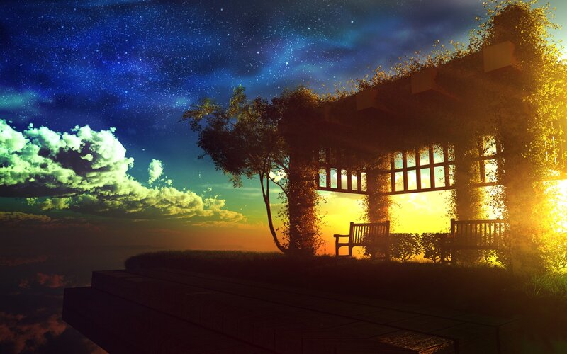 Pavilion with Benches — Blue