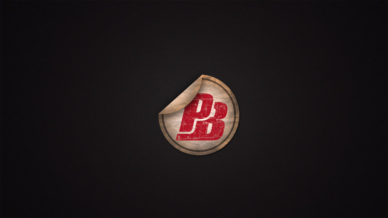 PB logo sticker on dark background
