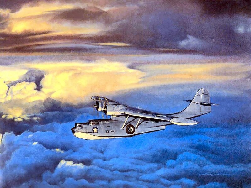 PBY Catalina flying over clouds